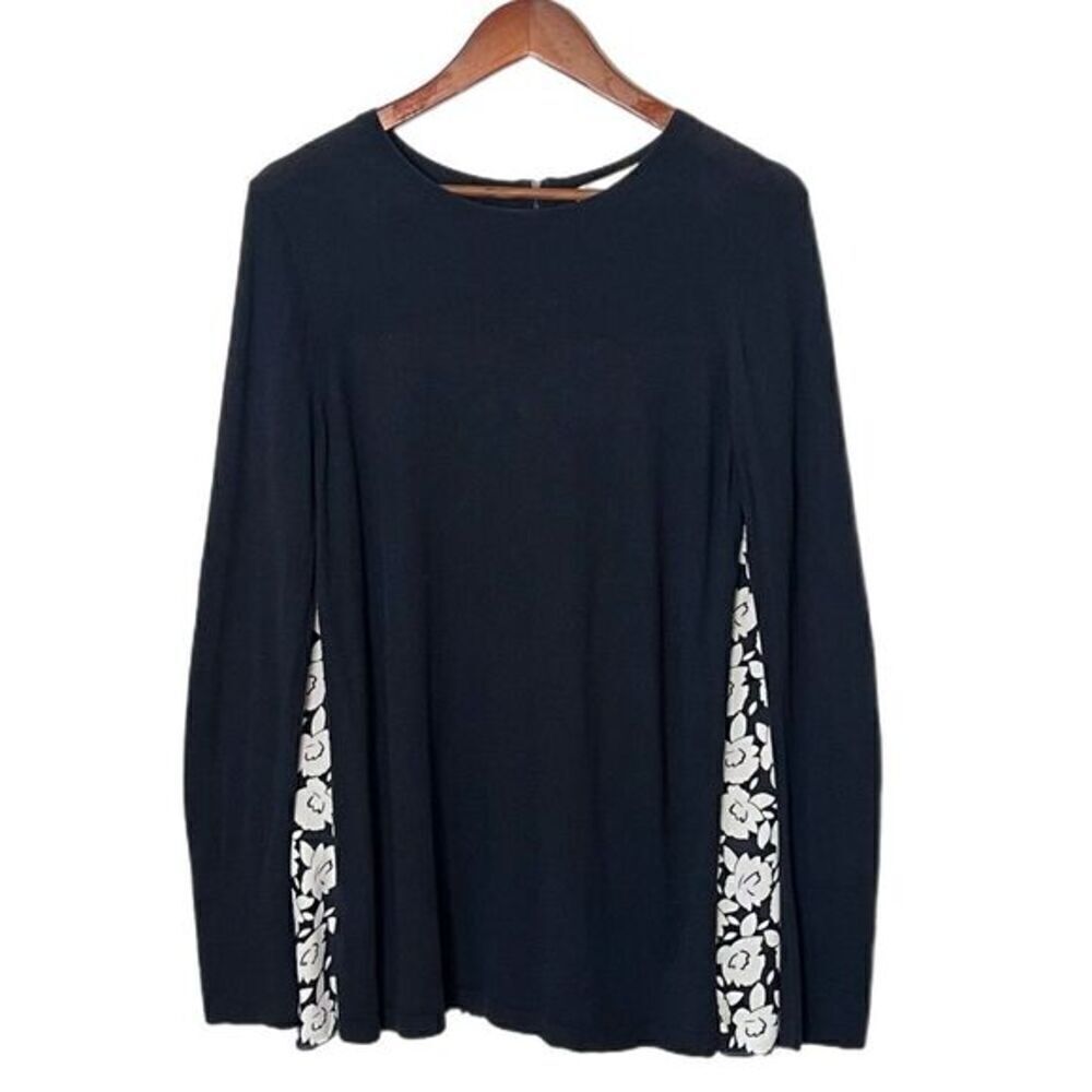 Loft Navy White Silk Blend Sweater with Floral Back